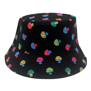 Polyester Colorful Mushroom Print Bucket Hat For Men Women Reversible Sun Protection Outdoor Graffiti Pattern Basin Hat