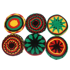 Rasta Reggae Strickmütze Acryl Rastafari Farben Streifen Blattmuster Winter Warm Slouchy Baskenmütze Für Herren Damen