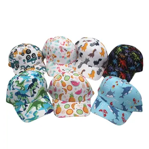 Kids Cartoon Dinosaur Print Baseball Cap Polyester Adjustable Sun Hat For Boys Girls Outdoor Sunshade Hat