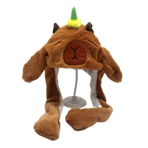 Simpatico Berretto di Peluche a Forma di Capibara Con Orecchie Mobili Divertente Copricapo Animale Caldo Cappello Invernale Regalo