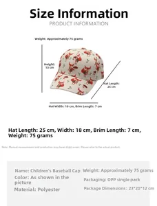 Guide des tailles pour casquette enfant à motif renard, hauteur 13 cm et largeur 18 cm
