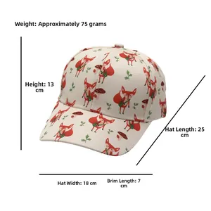 Dimensions détaillées de la casquette enfant motif renard avec spécifications et poids 75g