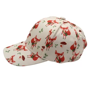 Casquette enfant crème avec imprimés mignons de renard et champignon pour le soleil