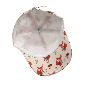 Casquette de baseball en coton beige pour enfants avec imprimé renard et champignon