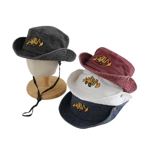 Détails des bobs en coton avec broderie d'excavatrice et cordon ajustable