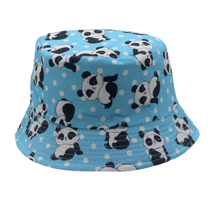 Cappello da Pescatore per Bambini con Stampa Panda Cartone Animato Protezione Solare Reversibile Accessorio Outdoor