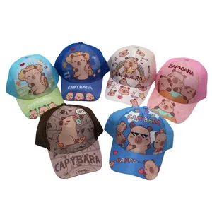 Kinderen Cartoon Capibara Print Honkbalpet Verstelbare Zonnehoed Voor Jongens Meisjes Katoenmix Outdoor Casual Pet