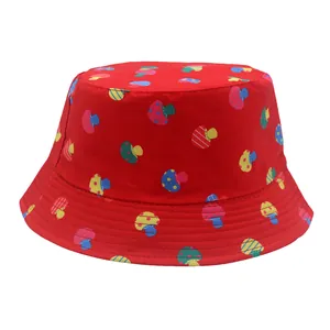 Cappello da sole per bambini rosso con stampa funghi colorati in cotone per bimbi e bimbe