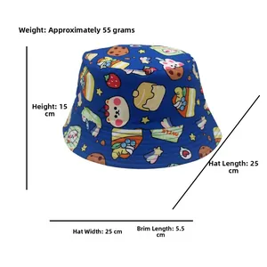 Detail showing dimensions and 55g weight of cartoon bear print navy cotton sun hat