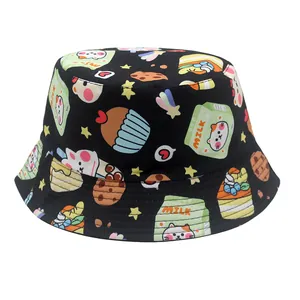Kids Cartoon Bear Sweet Cake Print Bucket Hat Breathable Polyester Sun Protection Outdoor Fisherman Hat For Boys Girls