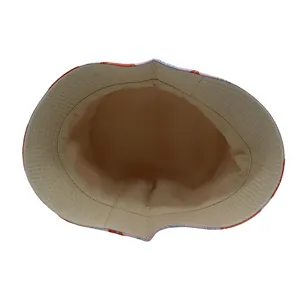 Close-up of kids bucket hat showing inner beige lining and premium stitching detail