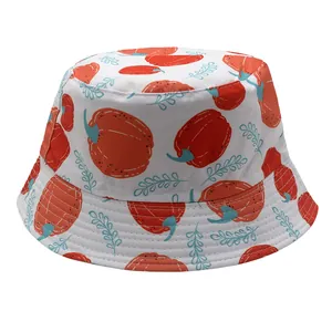 Kids outdoor bucket hat with orange pumpkin print and reinforced stitched brim