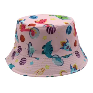 Rosa Kinder Sonnenhut mit Cartoon Weltraum Dinosaurier und Raketen Motiven für draußen