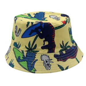Cappello da sole giallo per bambini con stampe di dinosauri cartoni animati