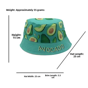 Guide des tailles chapeau soleil avocat enfant montrant hauteur 15cm et bord 5,5cm