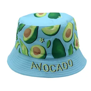 Chapeau bob réversible pour enfants avec imprimé avocat en toile de coton bleu clair