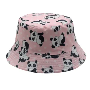 Cappello da sole reversibile rosa a pois per bambini con stampe panda carine in tela