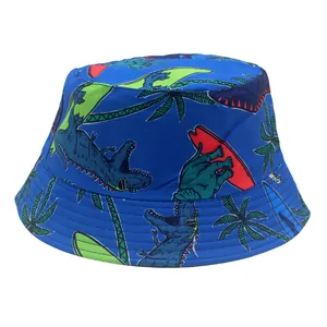 Cappello da sole blu navy per bambini con motivi di dinosauri e tavole da surf colorate
