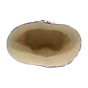 Detail view of the inner lining and neat stitching of the cartoon bear bucket hat