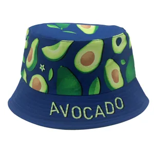 Chapeau bob réversible pour enfants avec motifs avocat et texte imprimé en bleu marine