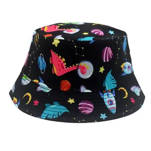 Kinder Cartoon Dinosaurier Weltraum Fischerhut Aus Polyester Sonnenschutz Outdoor Lässiger Sonnenhut Für Jungen Mädchen