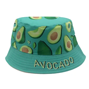 Chapeau Bob Réversible pour Enfants Imprimé Avocat Dessin Animé Protection Solaire en Polyester pour Garçons Filles Extérieur Voyage