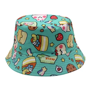 Kids mint green sun hat with cute cartoon dessert and milk prints for toddlers