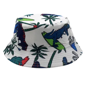 Cappello a Secchiello per Bambini con Stampa Dinosauro Protezione Solare Traspirante in Poliestere per Spiaggia e Mare