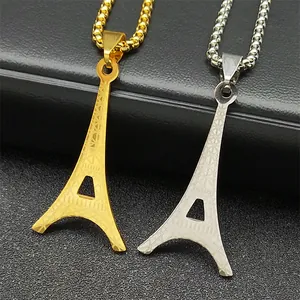 Collar con Colgante de la Torre Eiffel de París de Acero Inoxidable para Hombres y Mujeres Oro Plata Cadena de Caja Joyería de Regalo