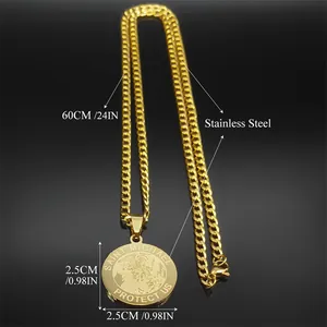 Saint Michael Protect Us gold pendant necklace in stainless steel with 60cm chain