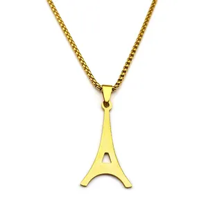 Collar con colgante de Torre Eiffel dorada en acero inoxidable con cadena box