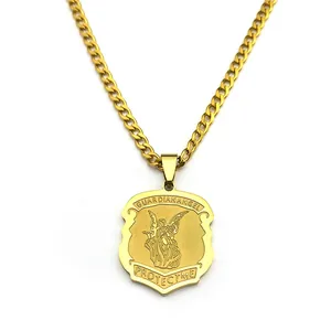 Goldene Erzengel Michael Schild Halskette mit Guardian Angel Gravur auf Panzerkette