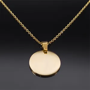Golden stainless steel zodiac necklace with smooth circular mirror-finish pendant for unisex