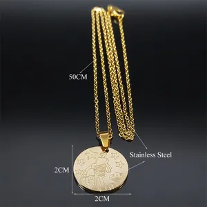 Gold zodiac stainless steel pendant necklace with 2cm round disk and 50cm chain