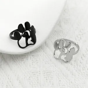 Minimalistischer Offener Ring Aus Edelstahl Für Damen Tierliebhaber Ausgehöhlt Hund Katze Pfote Verstellbarer Fingerring Schmuck