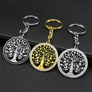 Edelstahl Lebensbaum Schlüsselanhänger Hohl Strass Eingelegt Rund Anhänger Mode Keyring Für Damen Herren Schmuck Geschenk