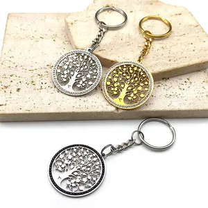 Lebensbaum-Schlüsselanhänger Set mit bunten Strasssteinen in Gold und Silber Optik