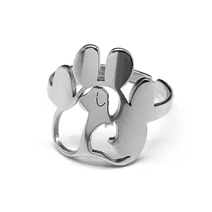 Polierter silberner Ring mit hohler Katzensilhouette und Pfotenabdruck für Damen