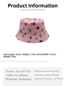 Chapeau bob rose pour enfant avec motif ours, dimensions et spécifications du produit