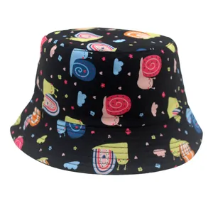 Kids Cartoon Snail Print Bucket Hat Polyester Sun Protection Fisherman Hat For Boys Girls Outdoor Beach Summer Travel Cap
