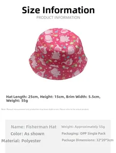 Detailed size specifications for pink cartoon elephant reversible fisherman hat
