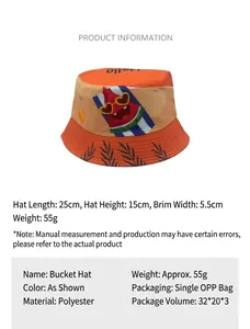 Infographie détaillée des dimensions du chapeau bob orange en polyester pour enfants