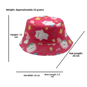 Detailed dimensions of the red kids bucket hat showing height width and brim measurements