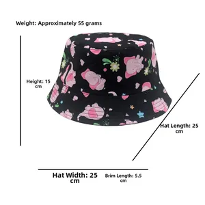 Detailed size chart of the kids bucket hat showing 25x15cm dimensions and 5.5cm brim length
