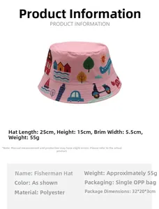 Chapeau bob rose pour enfant avec motifs cartoons et dimensions de 25x15x5,5 cm