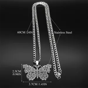 Collier papillon punk mécanique en acier inoxydable avec chaîne de 60cm détails