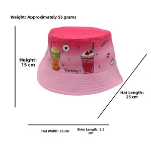 Dimensions du chapeau dégradé rose indiquant une hauteur de 15cm et largeur 25cm