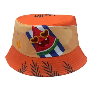 Chapeau Bob Enfants Avec Imprimé Fruits Dessin Animé Hello Summer Pastèque Ananas Protection Solaire En Polyester Pour Garçons Filles