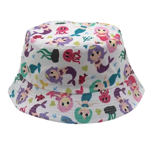 Chapeau Bob Imprimé Sirène Dessin Animé pour Enfants Protection Solaire Chapeau de Soleil pour Garçons Filles Été Plage
