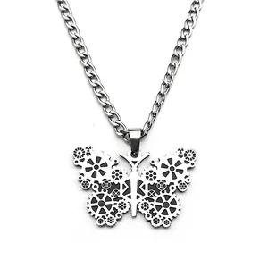 Collier papillon punk gothique en acier inoxydable avec motif d'engrenage steampunk